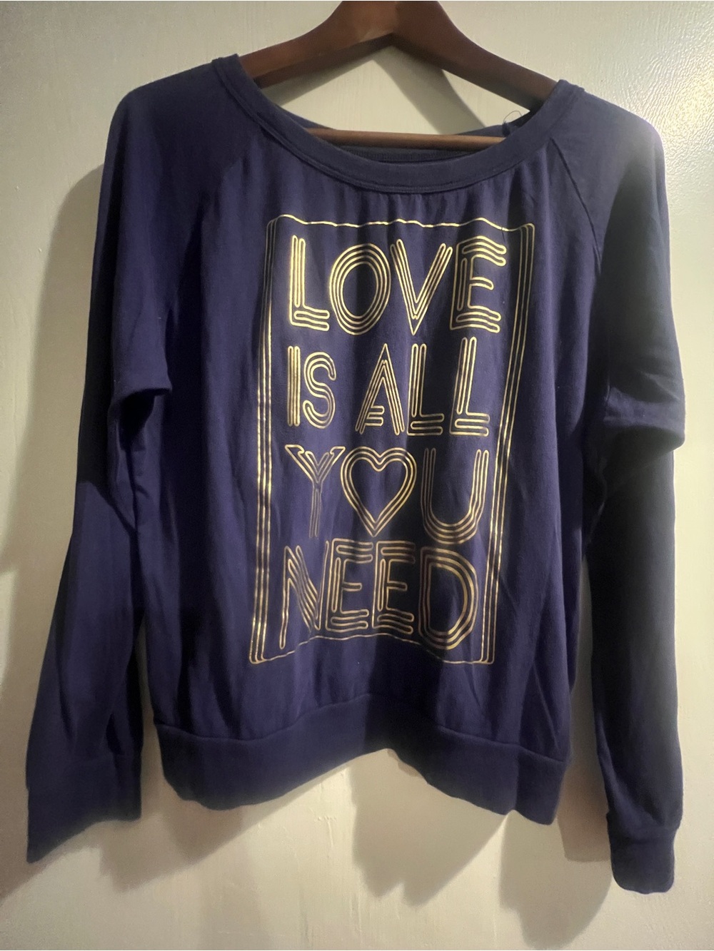 FRZ- Women’s Navy Sweatshirt with Gold 'Love Is All You Need' Graphic - Large